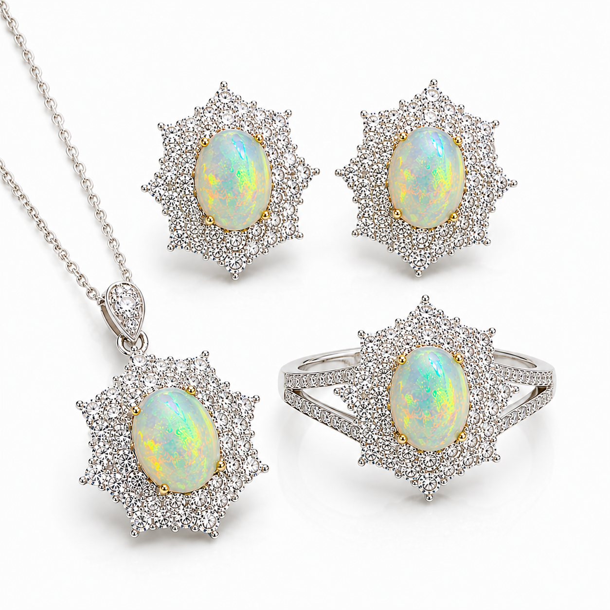 Australian Opal Jewelry Set, Opal Pendant, Opal Ring, and Opal Earring Set 6x8mm