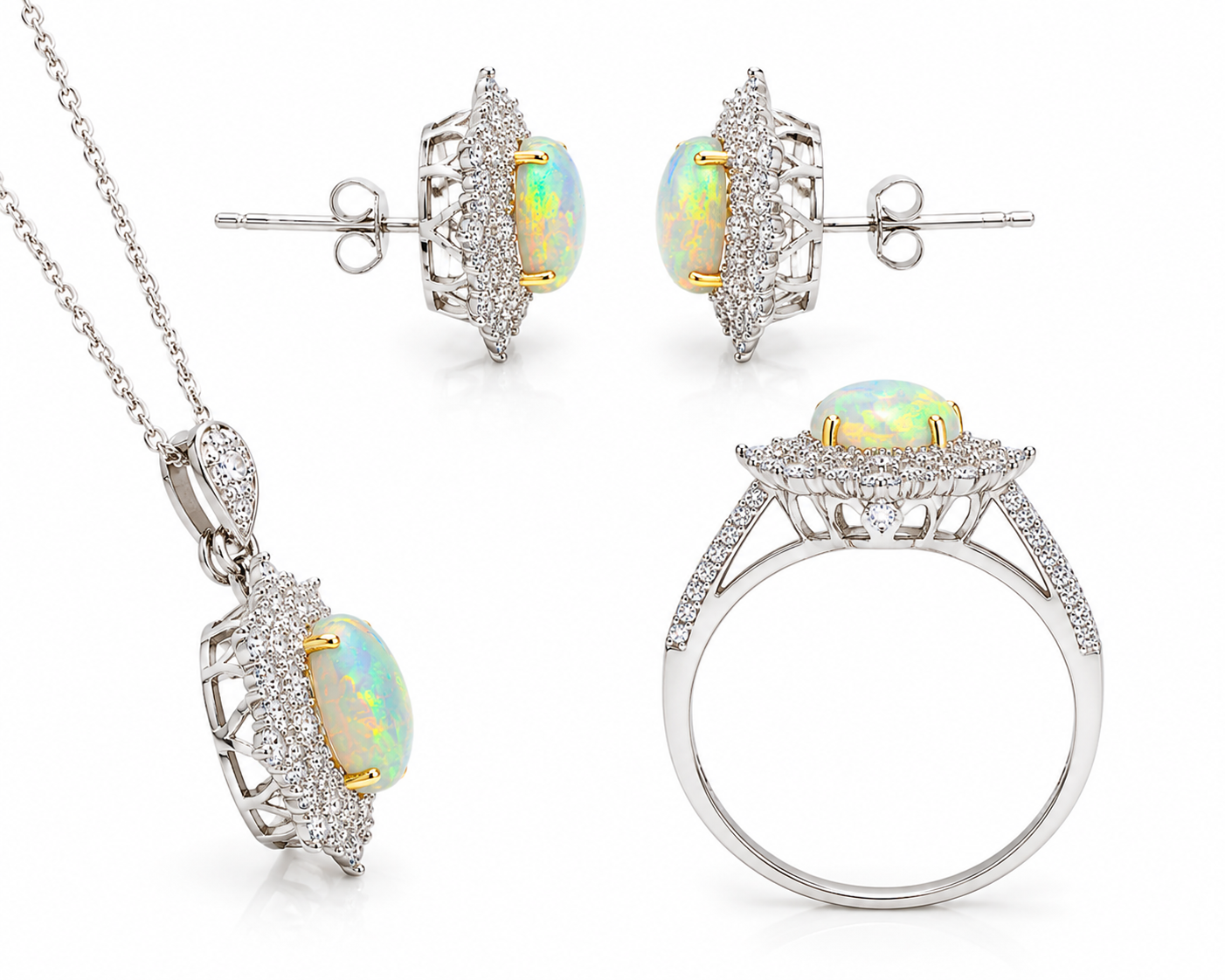 Australian Opal Jewelry Set, Opal Pendant, Opal Ring, and Opal Earring Set 6x8mm