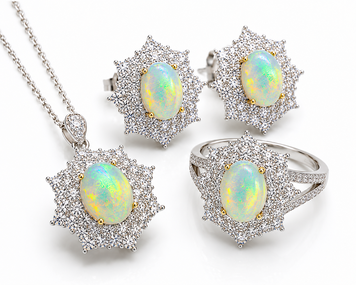 Australian Opal Jewelry Set, Opal Pendant, Opal Ring, and Opal Earring Set 6x8mm