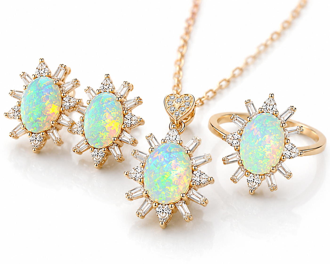 Macro close-up of natural 6x8mm Fire Opals displaying vivid green, blue, orange and yellow play-of-color