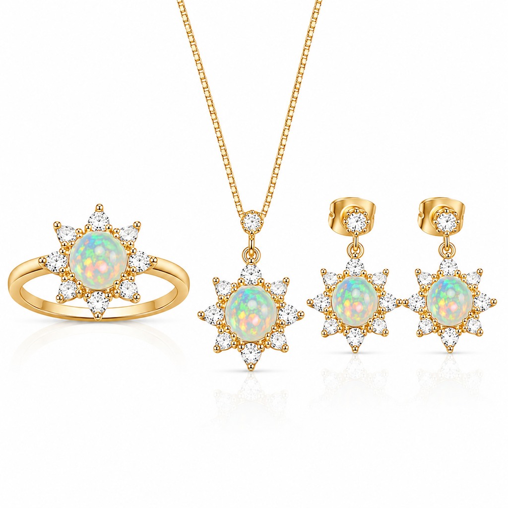 Natural Fire Opal Jewelry Set, Fire Opal Ring, Earrings, and Pendant Set 5mm