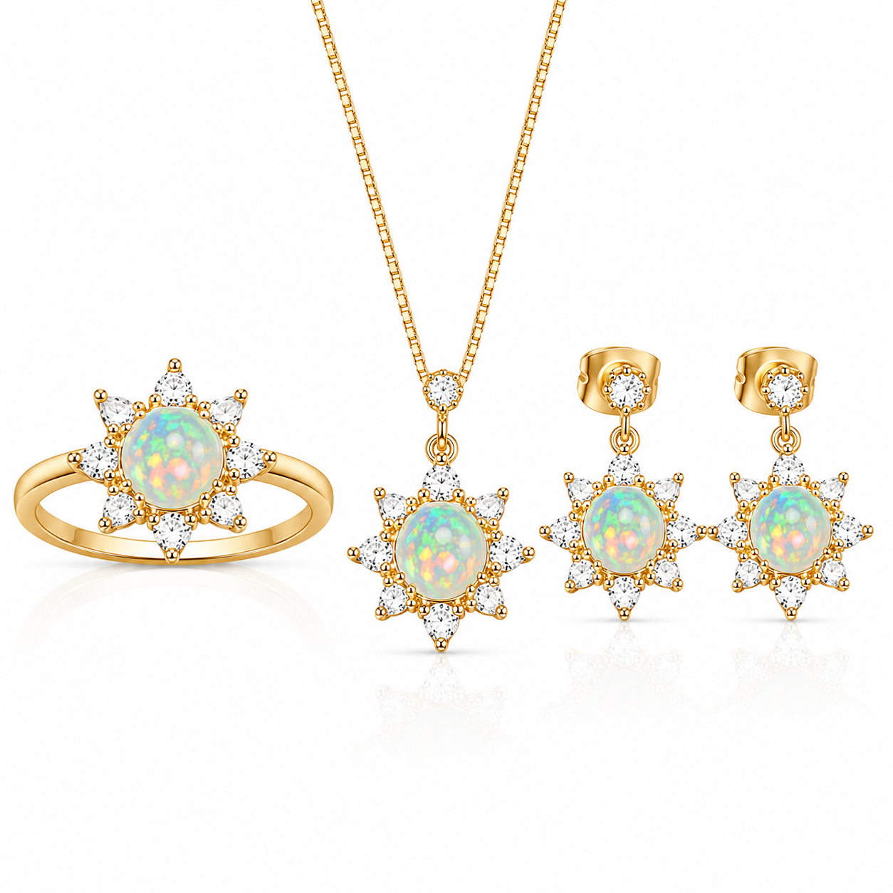 Natural Fire Opal Jewelry Set, Fire Opal Ring, Earrings, and Pendant Set 5mm