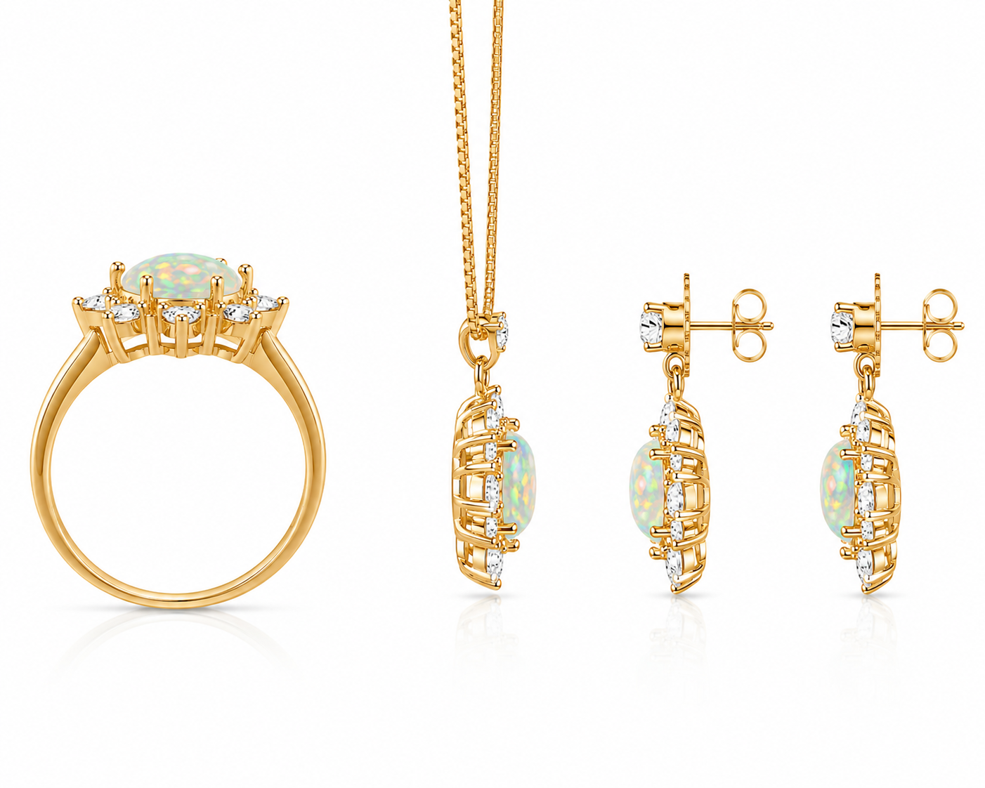 Natural Fire Opal Jewelry Set, Fire Opal Ring, Earrings, and Pendant Set 5mm