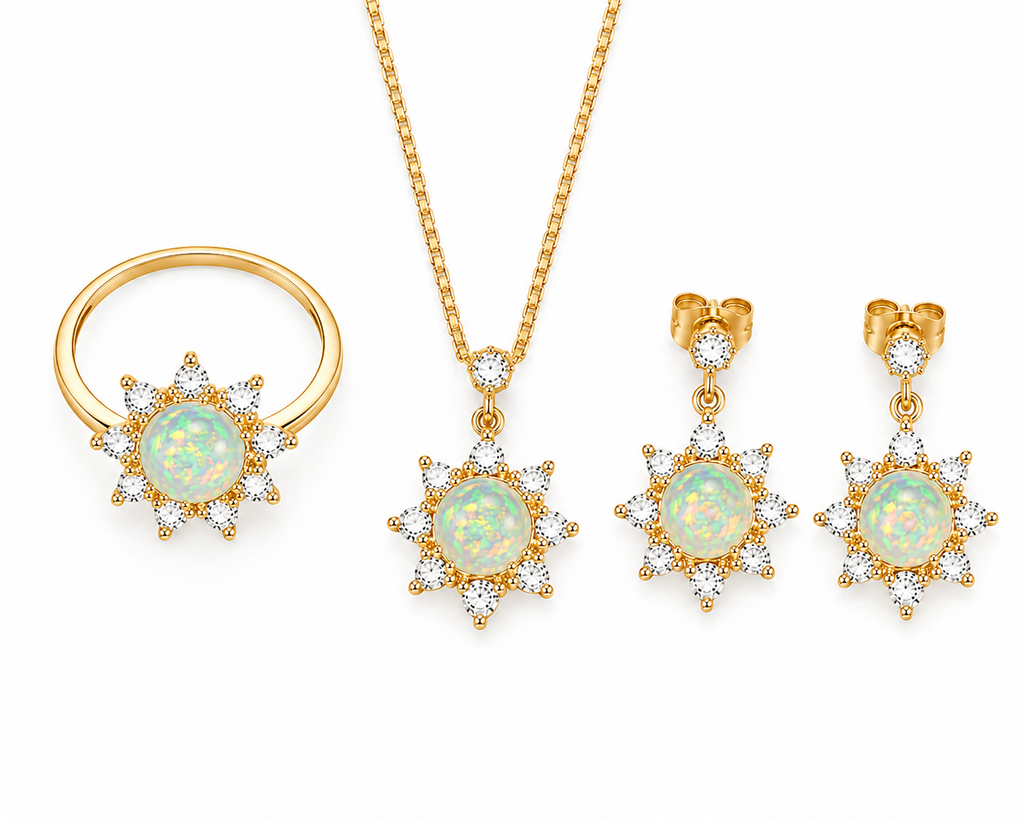 Natural Fire Opal Jewelry Set, Fire Opal Ring, Earrings, and Pendant Set 5mm
