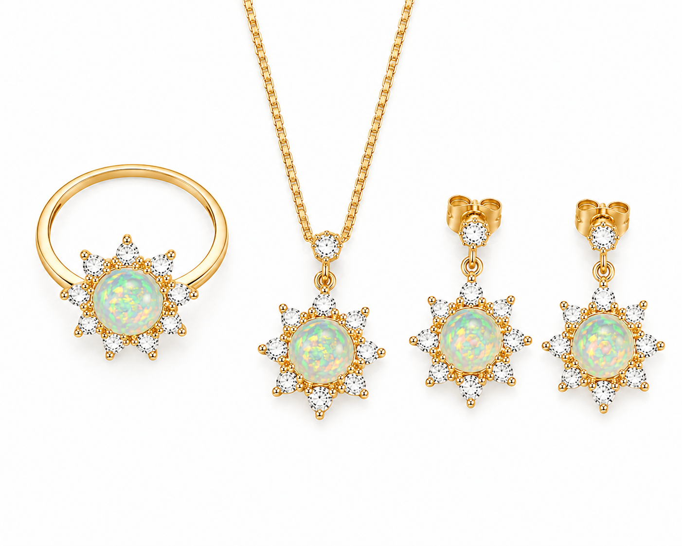 Natural Fire Opal Jewelry Set, Fire Opal Ring, Earrings, and Pendant Set 5mm
