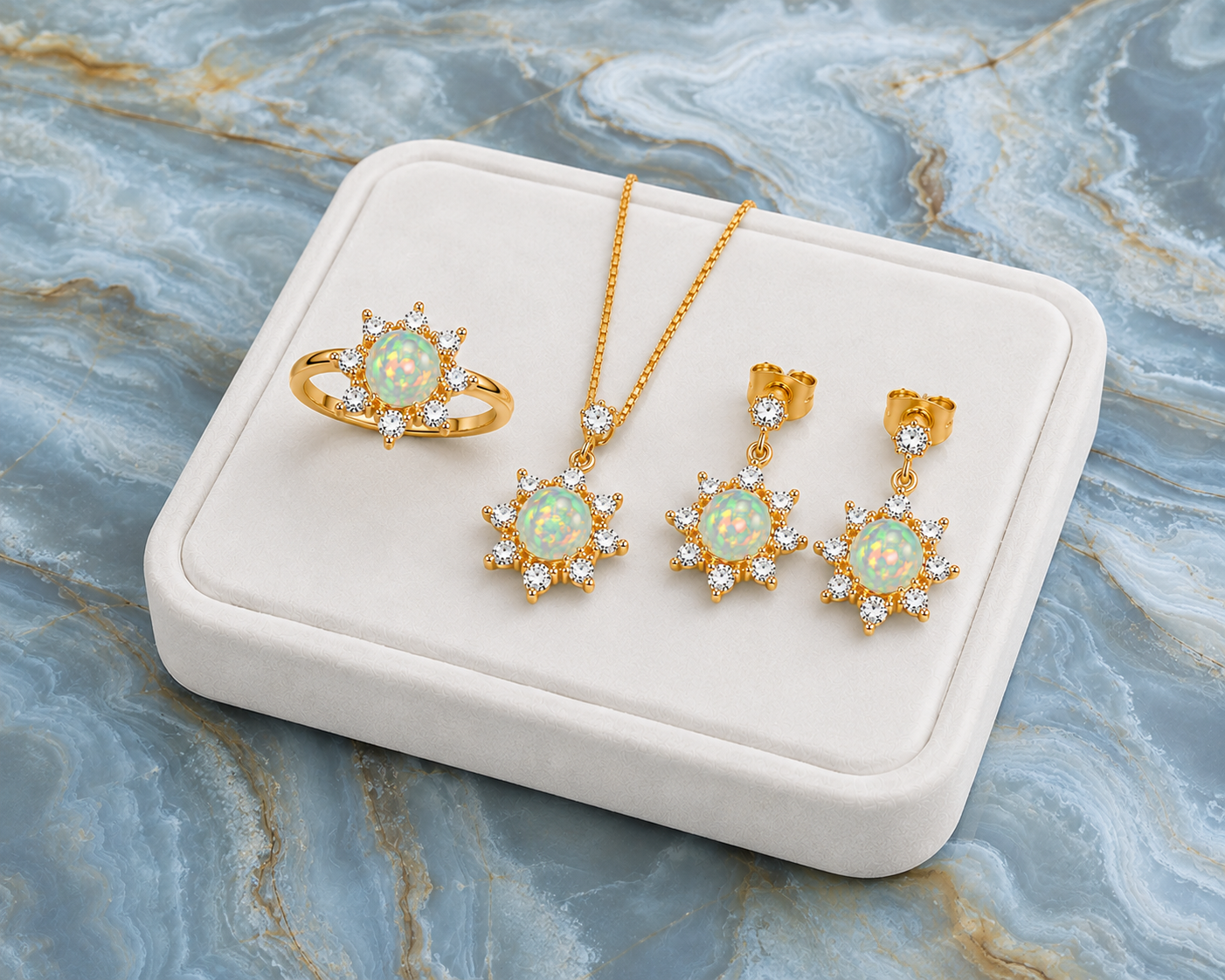 Natural Fire Opal Jewelry Set, Fire Opal Ring, Earrings, and Pendant Set 5mm