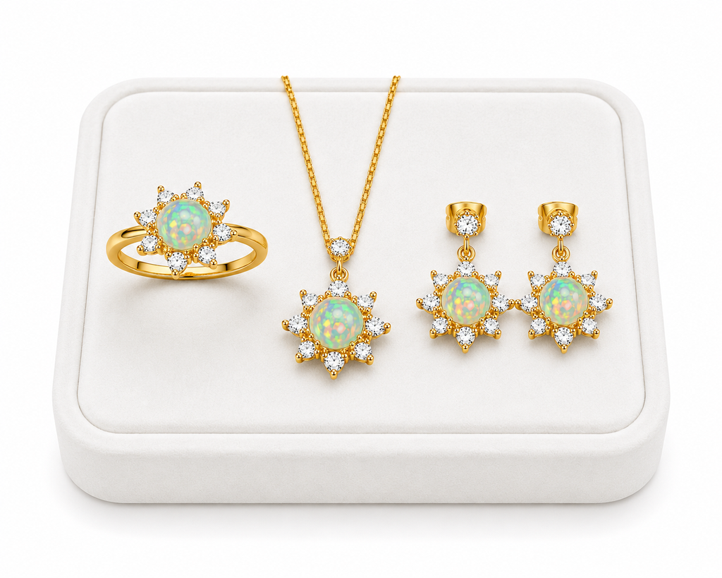 Natural Fire Opal Jewelry Set, Fire Opal Ring, Earrings, and Pendant Set 5mm