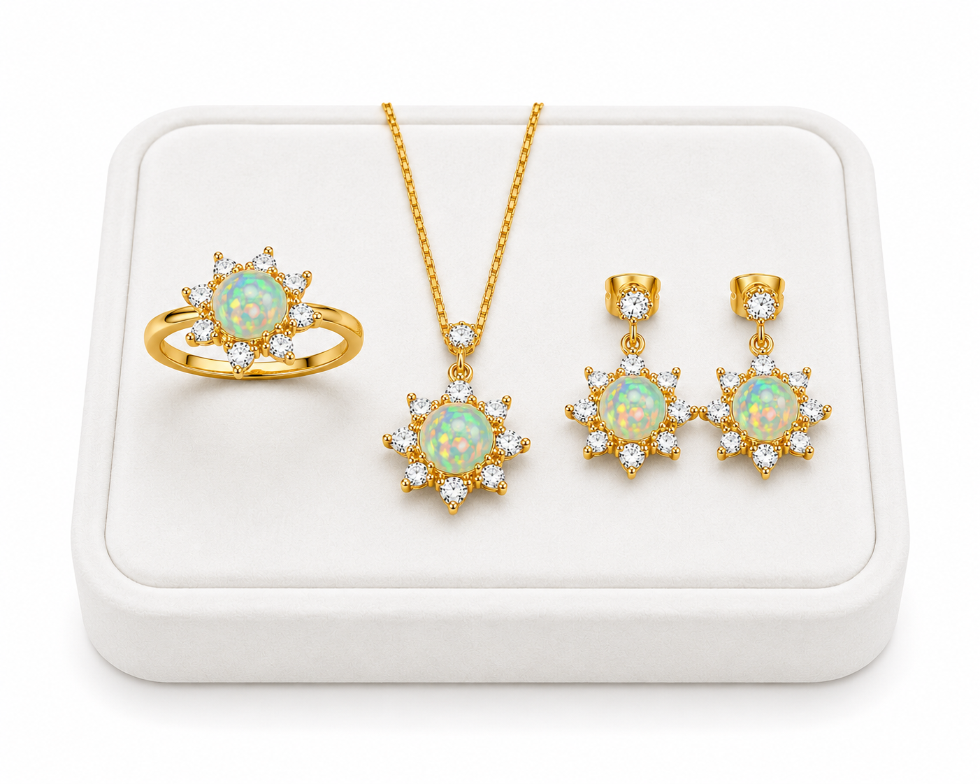 Natural Fire Opal Jewelry Set, Fire Opal Ring, Earrings, and Pendant Set 5mm