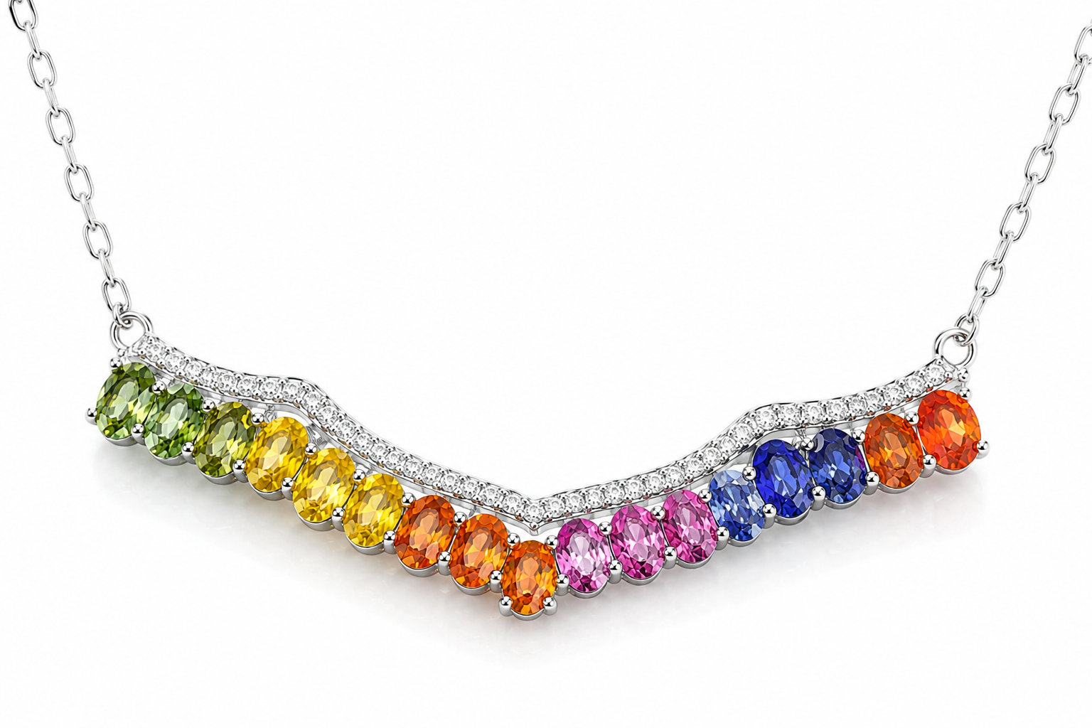 Macro close-up of 3x4mm natural multicolor sapphires showing faceting, color variation and gemstone brilliance.