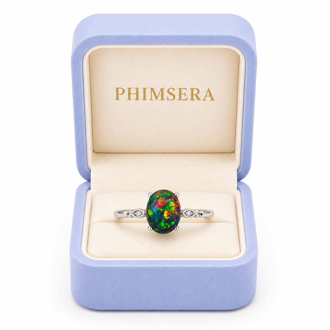 3 CT Australian black fire opal ring in Phimsera jewelry gift box
