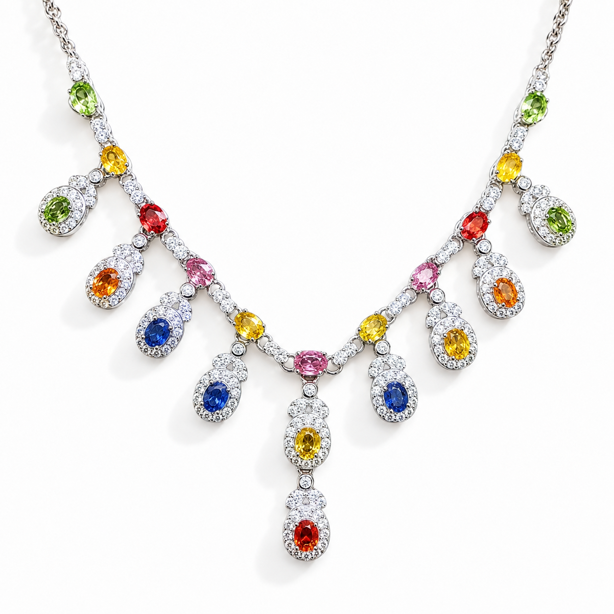 Multicolor Sapphire Gemstone Clavicle Necklace | 3x4mm Natural Sapphire 925 Sterling Silver