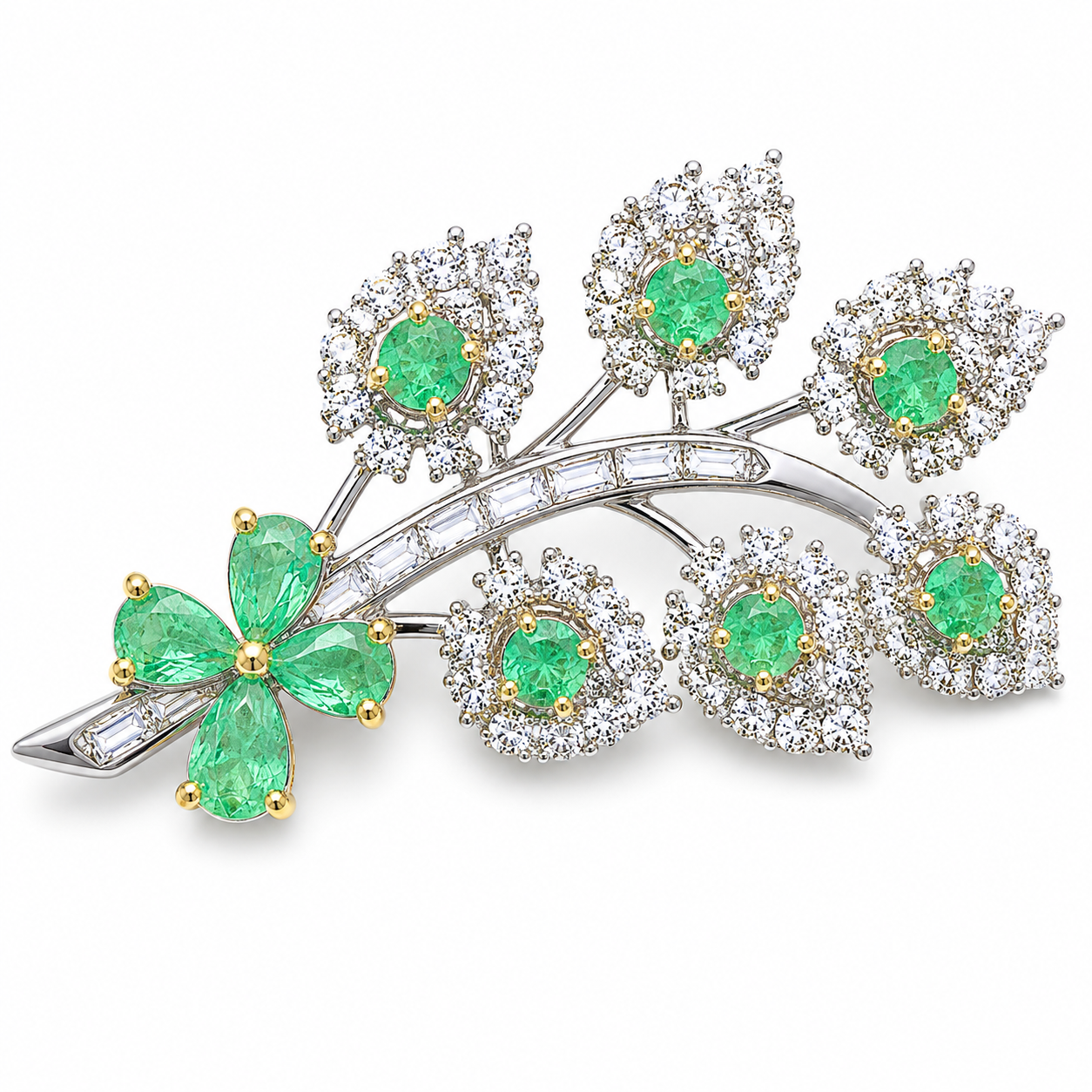 Natural Emerald Brooch Pin, Womens Emerald Flower Brooch Sterling Silver