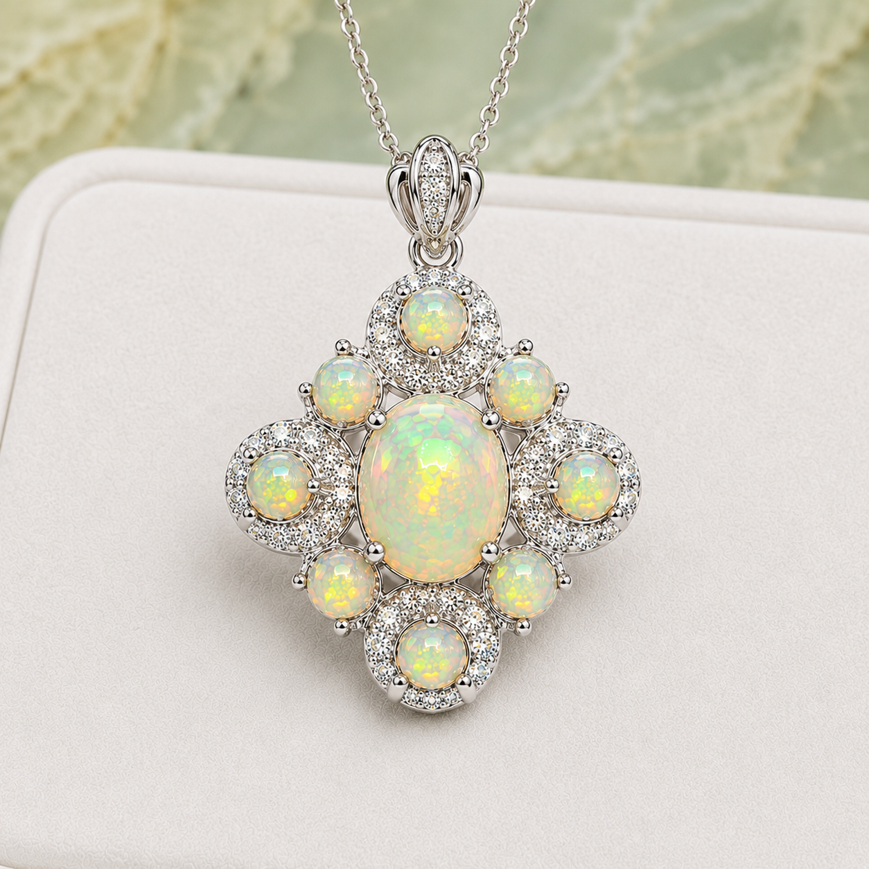 Elegant Fire Opal ring and pendant jewelry set with natural 3mm fire opal accents and sparkling cubic zirconia.