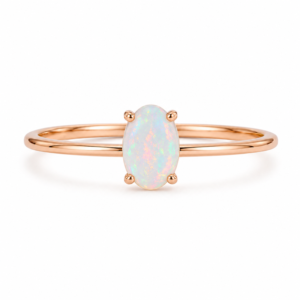 Australian Opal Statement Ring, Natural White Opal Ring 5x7mm