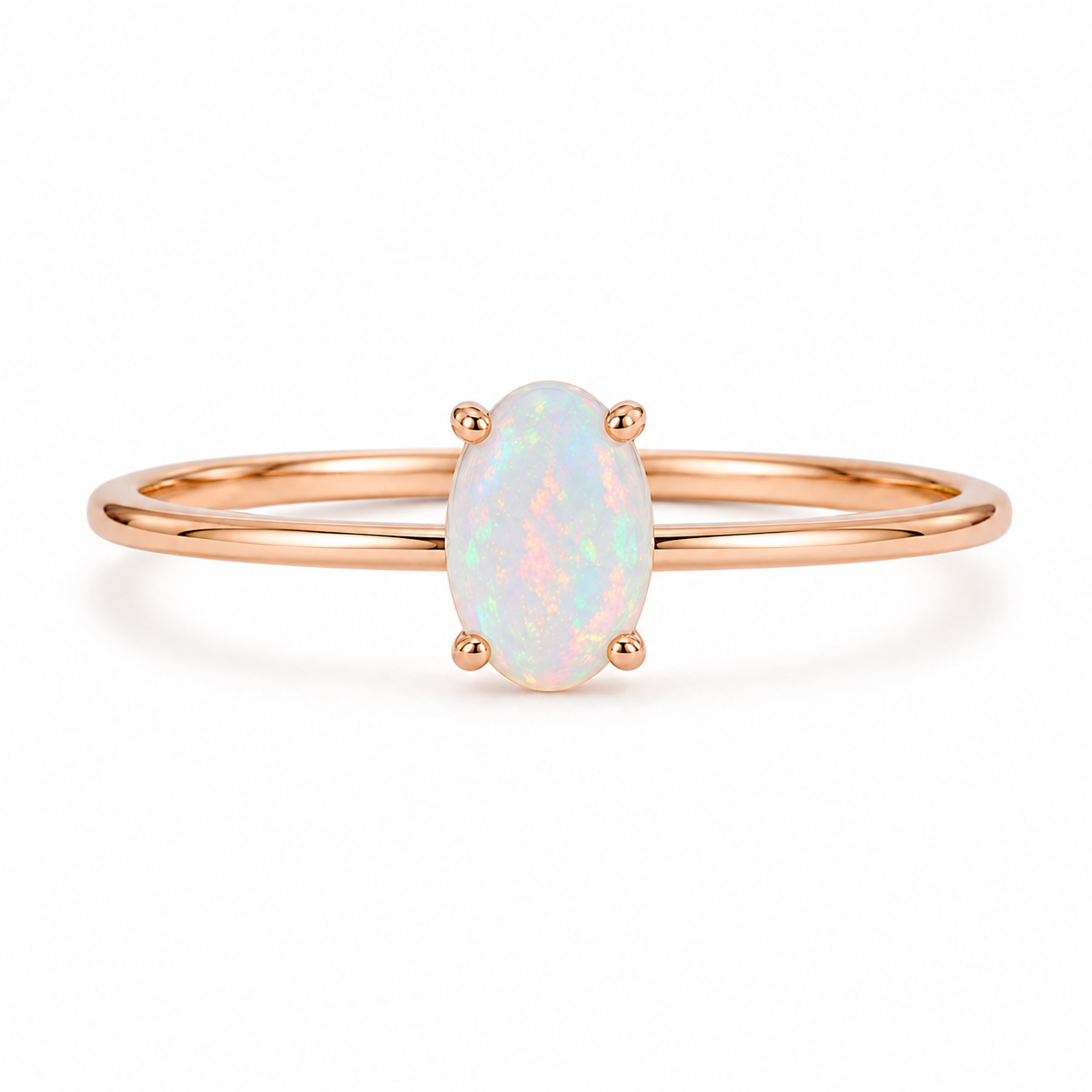 Australian Opal Statement Ring, Natural White Opal Ring 5x7mm