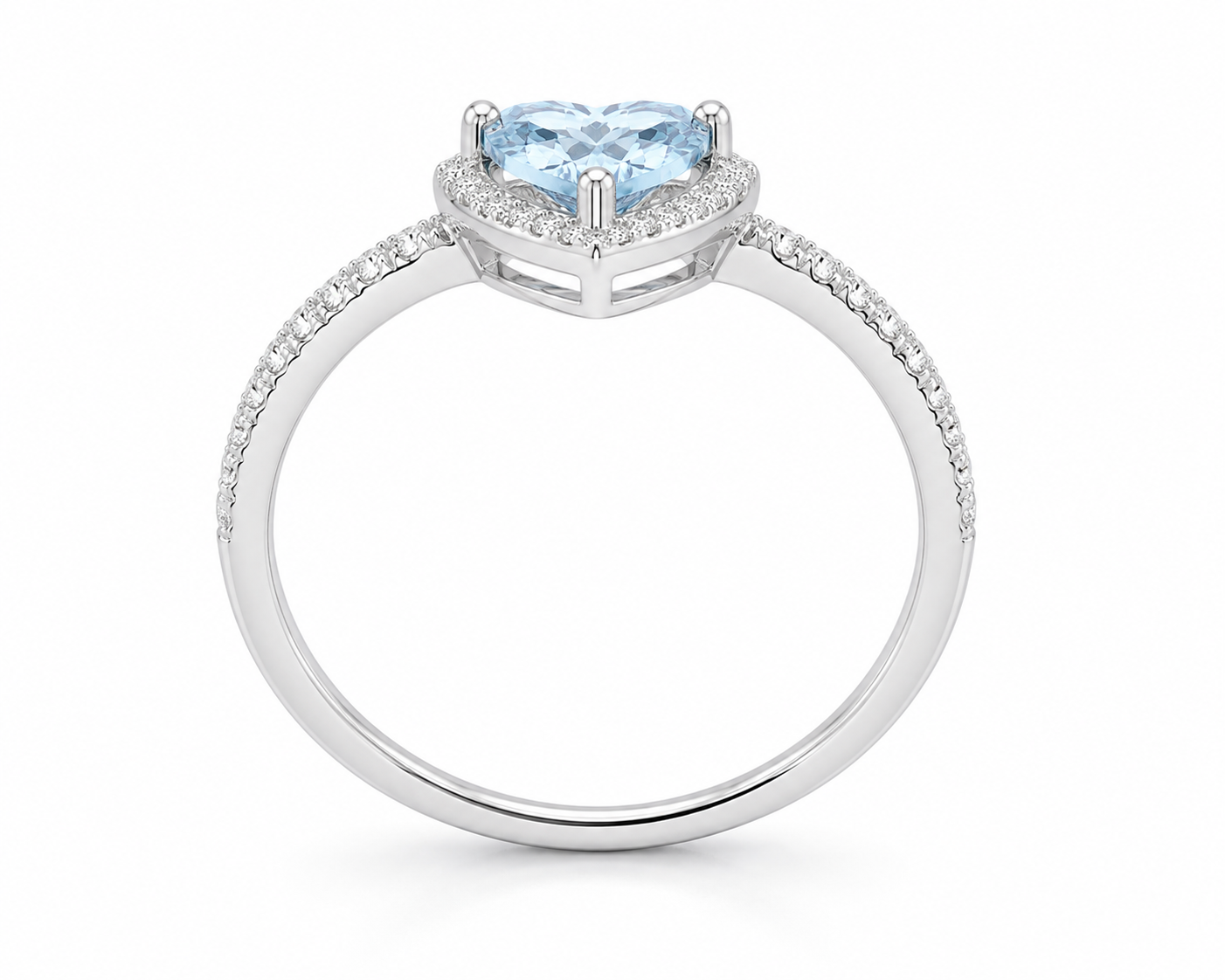 Side profile of natural aquamarine heart ring in 925 sterling silver