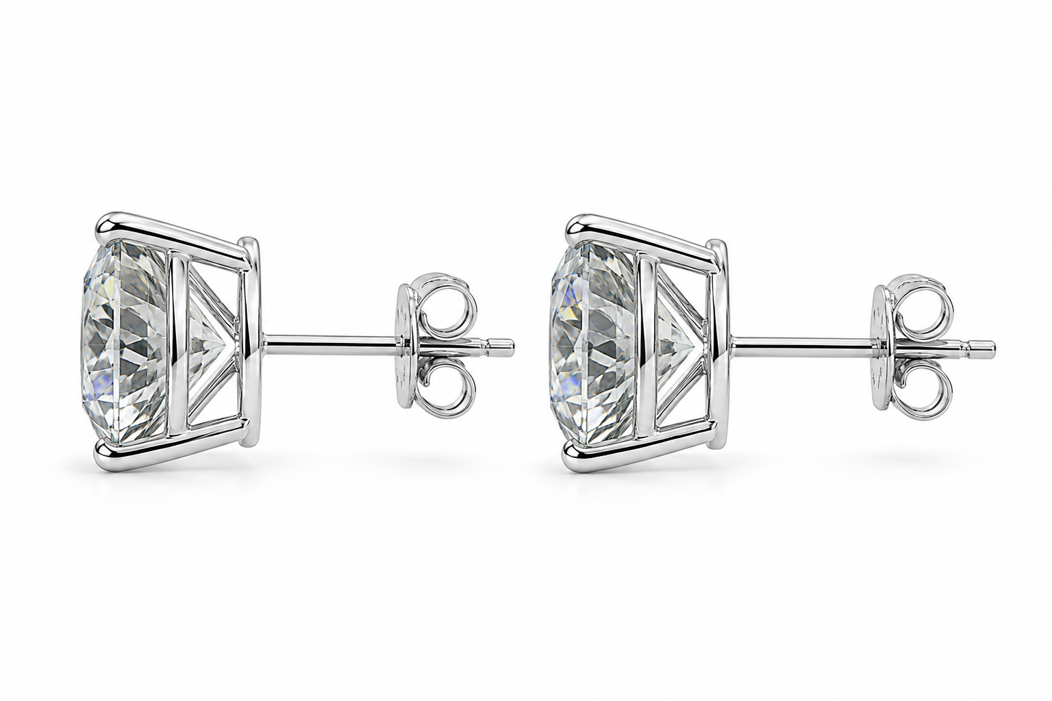 PHIMSERA VVS1 round brilliant moissanite stud earrings in platinum plated 925 sterling silver available in 1CT 2CT or 3CT sizes