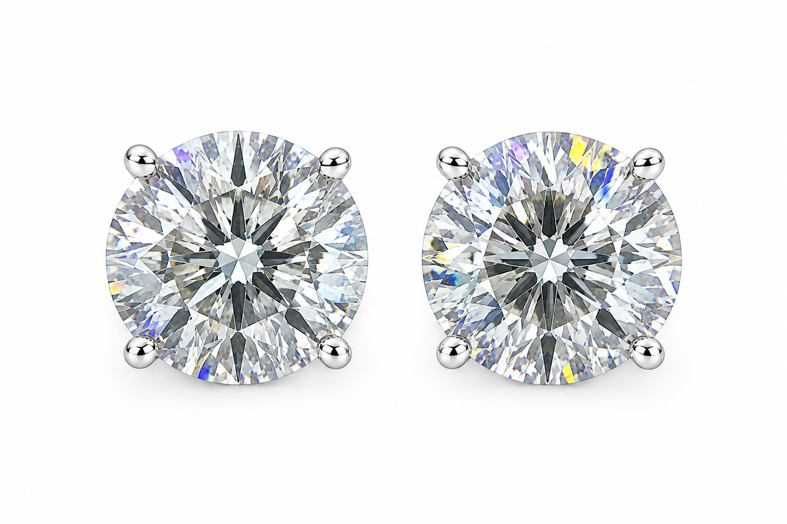 PHIMSERA VVS1 round brilliant moissanite stud earrings in platinum plated 925 sterling silver available in 1CT 2CT or 3CT sizes