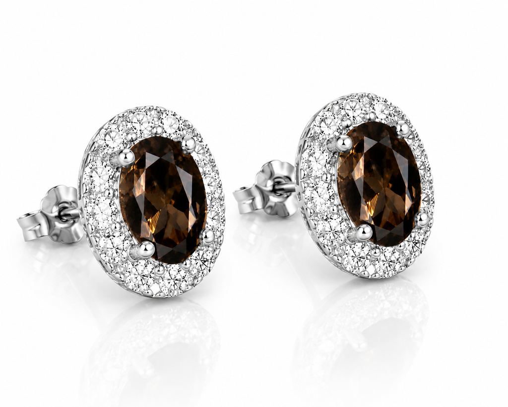 4x6mm natural smoky quartz earrings shown at a 45 degree angle