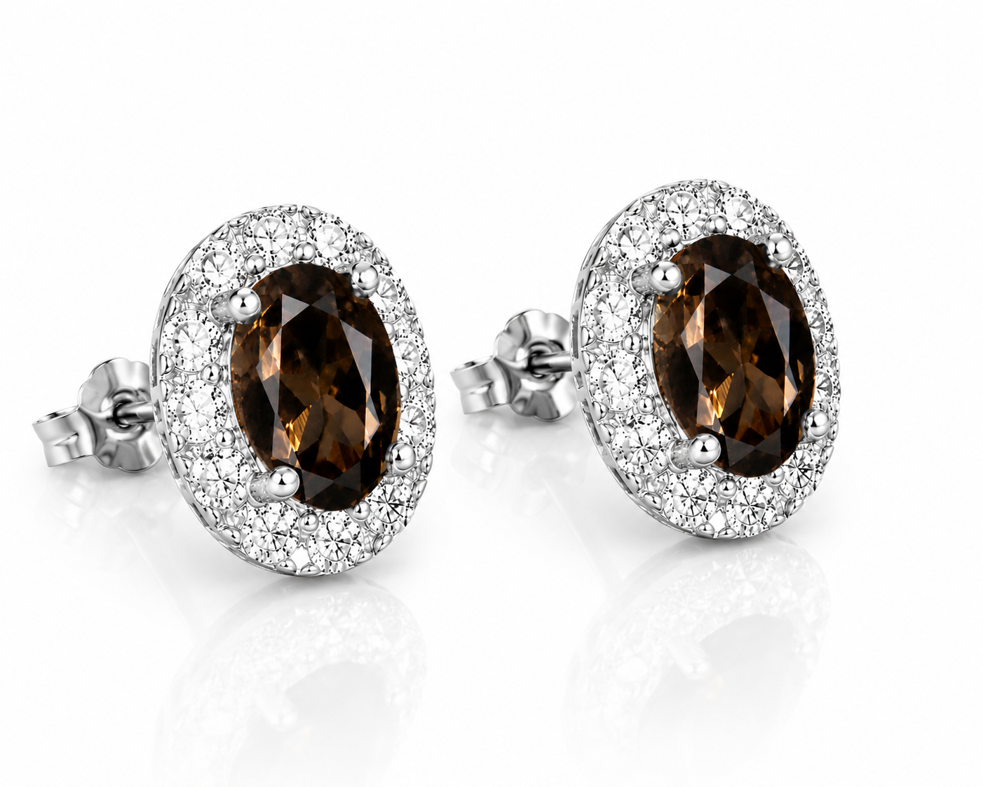 4x6mm natural smoky quartz earrings shown at a 45 degree angle