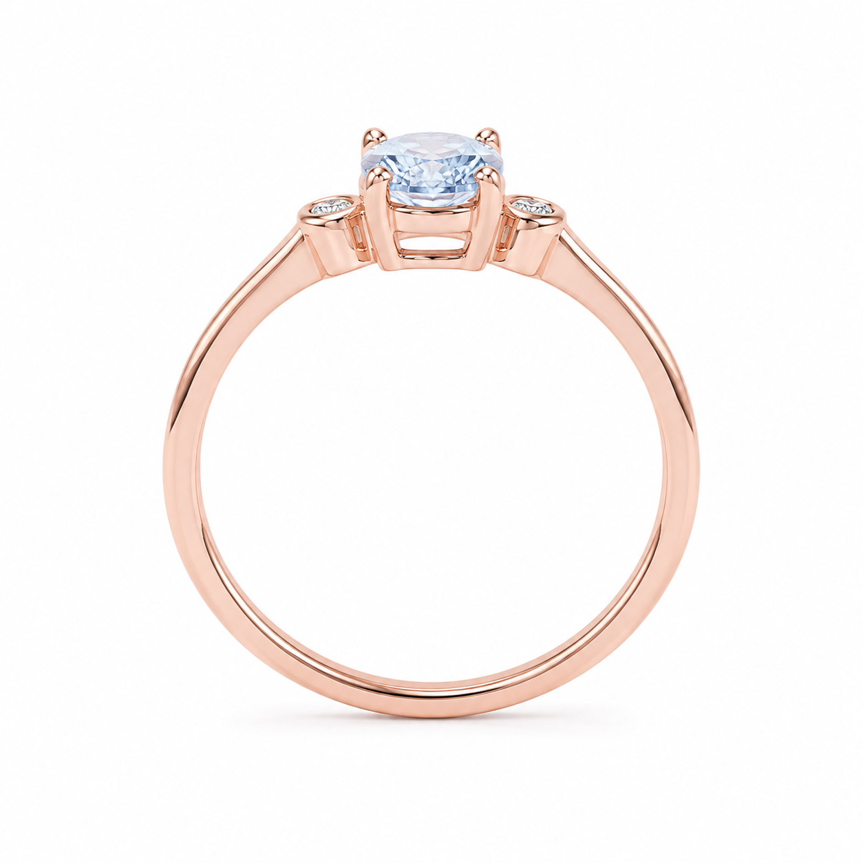 Side profile of delicate natural aquamarine ring in 925 sterling silver