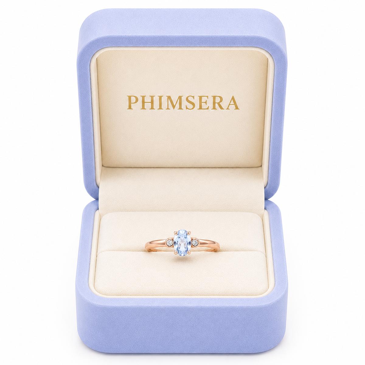 Natural 4x6mm oval aquamarine ring with delicate cubic zirconia accents in sterling silver in Phimsera box