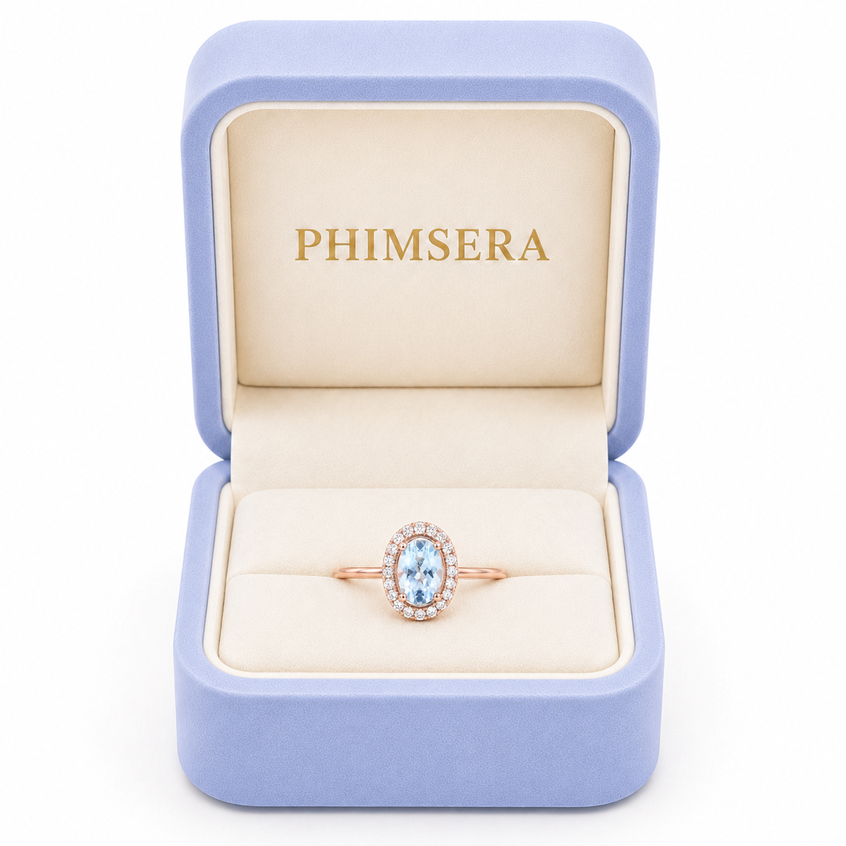 Natural 4x6mm oval aquamarine halo ring with cubic zirconia accents in sterling silver