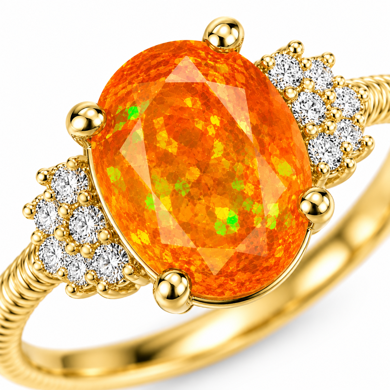 Natural Australian Orange Fire Opal Ring 8x6mm Oval October Birthstone