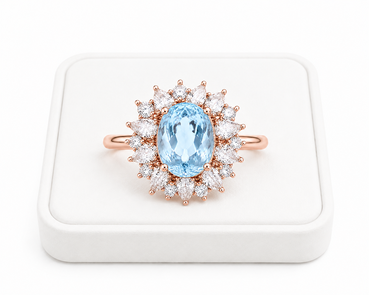 Natural aquamarine gemstone ring with 7x9mm oval March birthstone in sterling silver