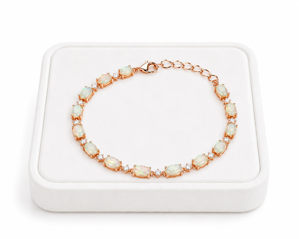 Natural Fire Opal Tennis Bracelet | 4x6mm Oval Opals | 925 Sterling Silver