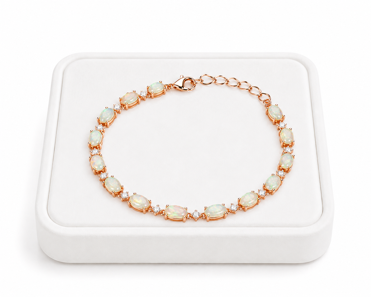 Natural Fire Opal Tennis Bracelet | 4x6mm Oval Opals | 925 Sterling Silver