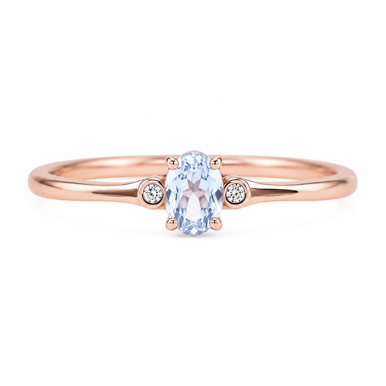 Natural 4x6mm oval aquamarine ring with delicate cubic zirconia accents in sterling silver