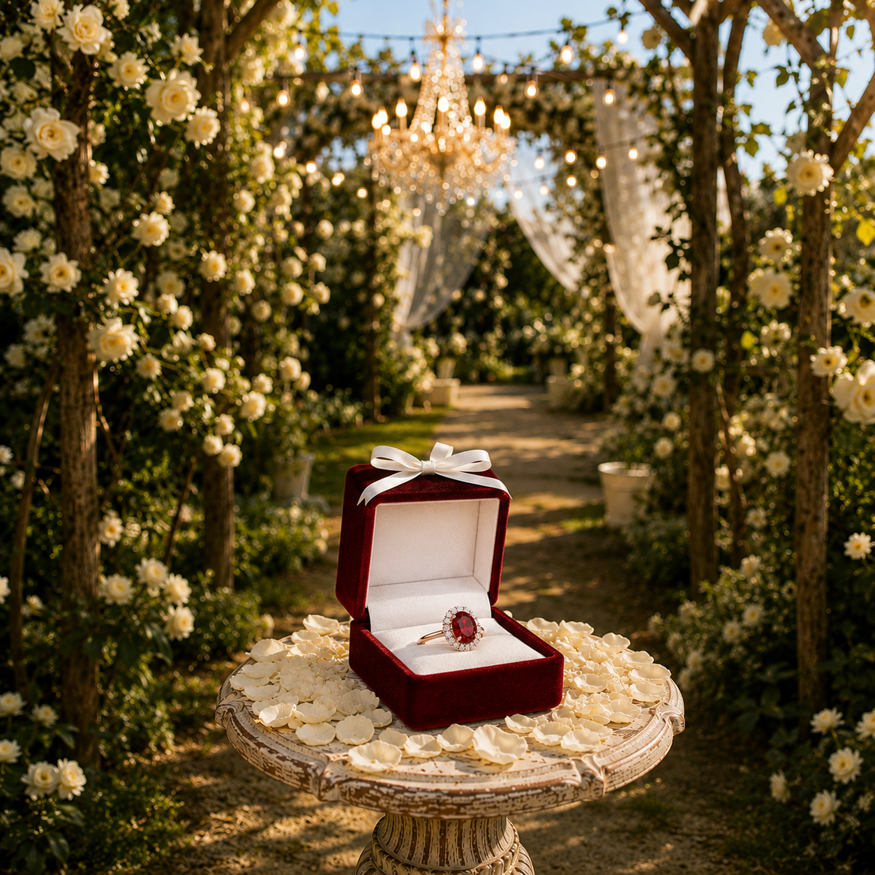 Natural 3 carat 8x10mm oval red garnet halo ring with brilliant cubic zirconia accents in rose gold plated sterling silver.