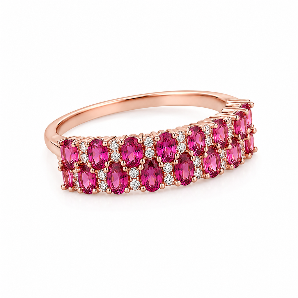 Pink Citrine Double Layer Gemstone Band Ring Featuring 3x4mm Faceted Gemstones – Phimsera