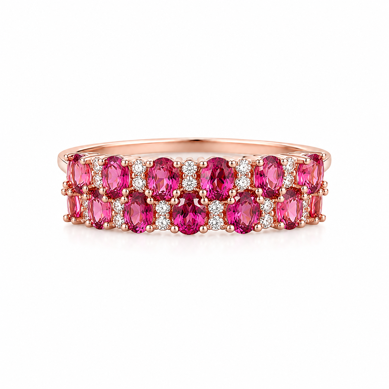 Natural Pink Citrine Double Layer Band Ring with 3x4mm Gemstones in 925 Sterling Silver – Phimsera