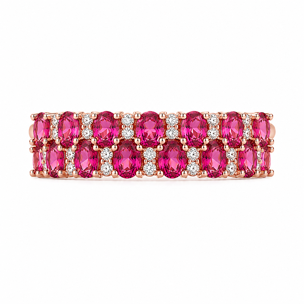 3x4mm Pink Citrine Gemstones in a Double Layer Sterling Silver Band Ring – Phimsera Jewelry