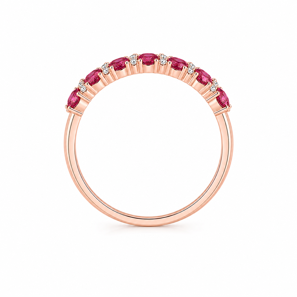 Side View of Pink Citrine Double Layer Band Ring with 3x4mm Gemstones – Phimsera