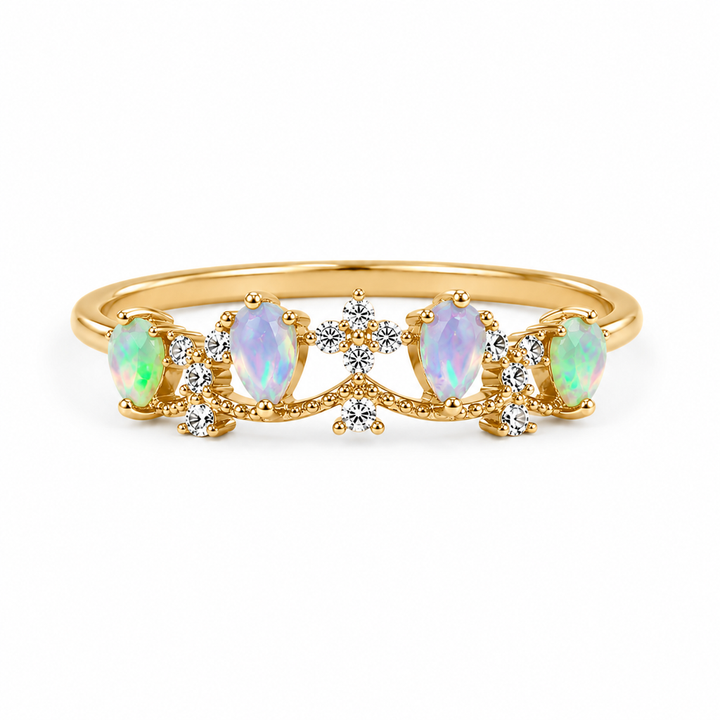 Australian Opal Statement Ring, Natural White Opal Ring Platinum Plated 3x5mm