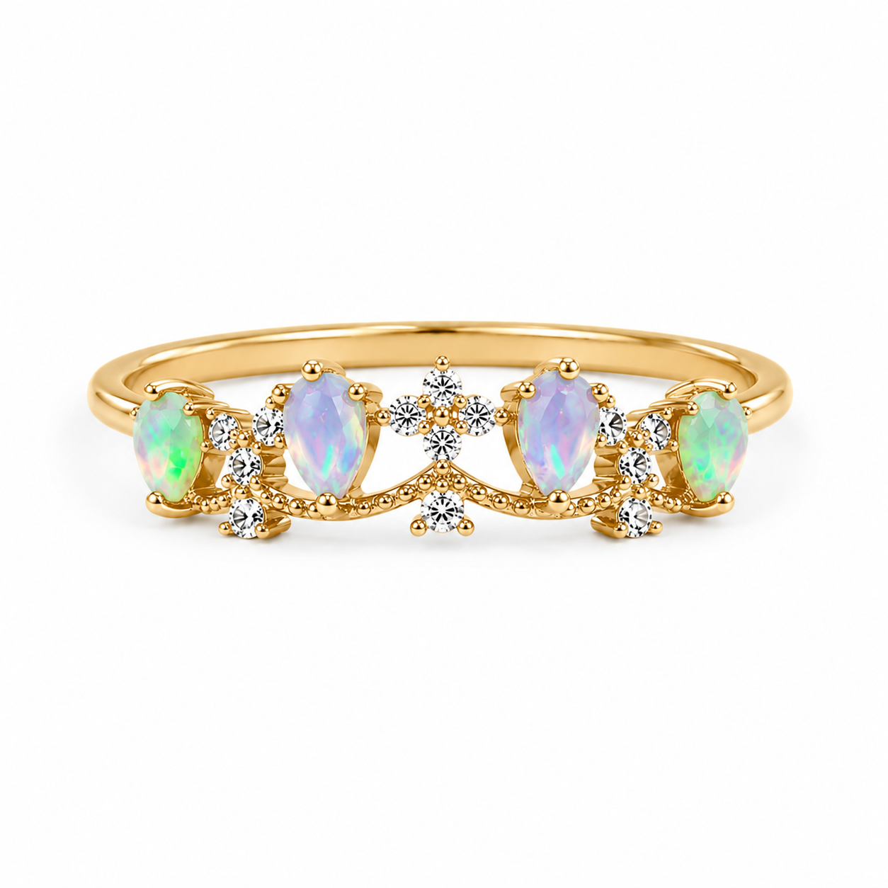 Australian Opal Statement Ring, Natural White Opal Ring Platinum Plated 3x5mm