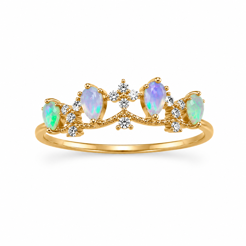 Australian Opal Statement Ring, Natural White Opal Ring Platinum Plated 3x5mm
