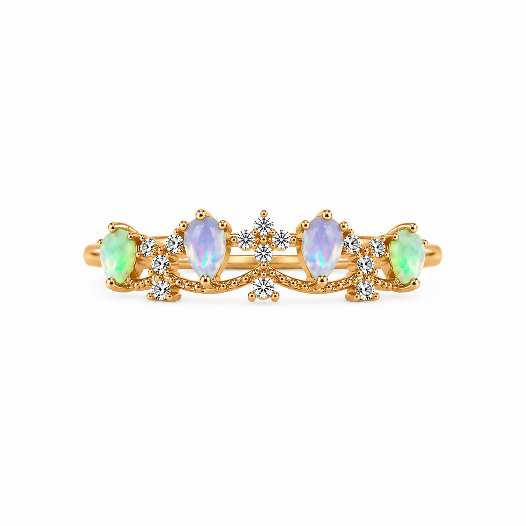 Australian Opal Statement Ring, Natural White Opal Ring Platinum Plated 3x5mm