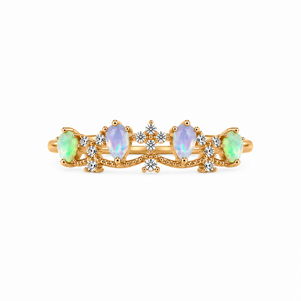 Australian Opal Statement Ring, Natural White Opal Ring Platinum Plated 3x5mm