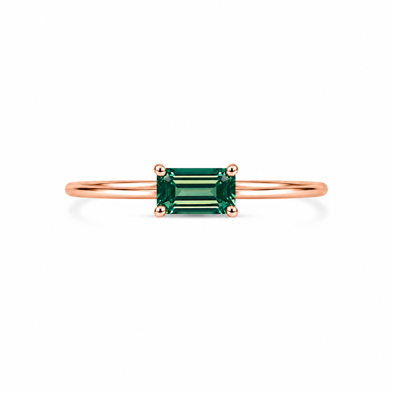 1 Carat Emerald Cut Green Moissanite Ring, Horizontal Green Moissanite Ring