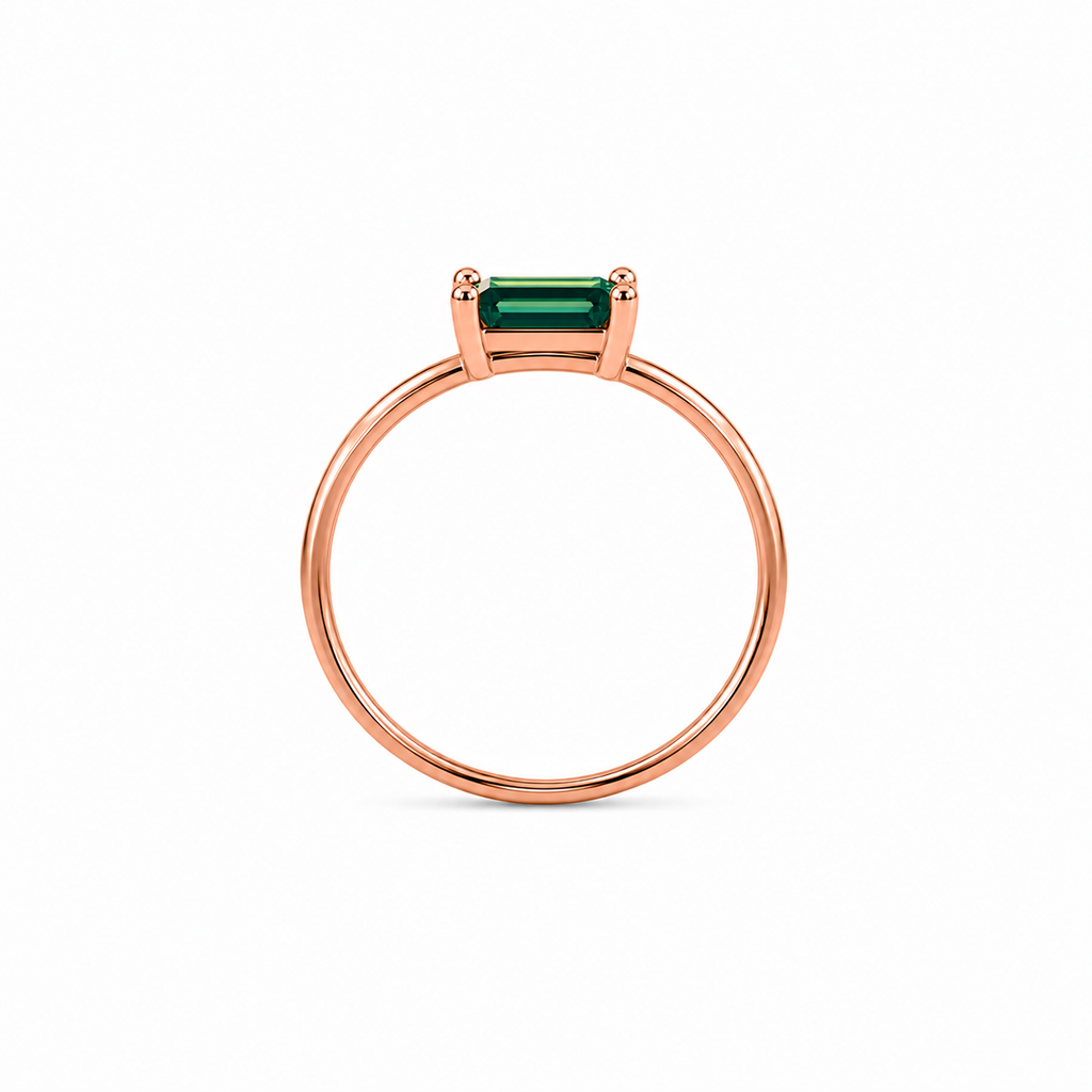 1 Carat Emerald Cut Green Moissanite Ring, Horizontal Green Moissanite Ring