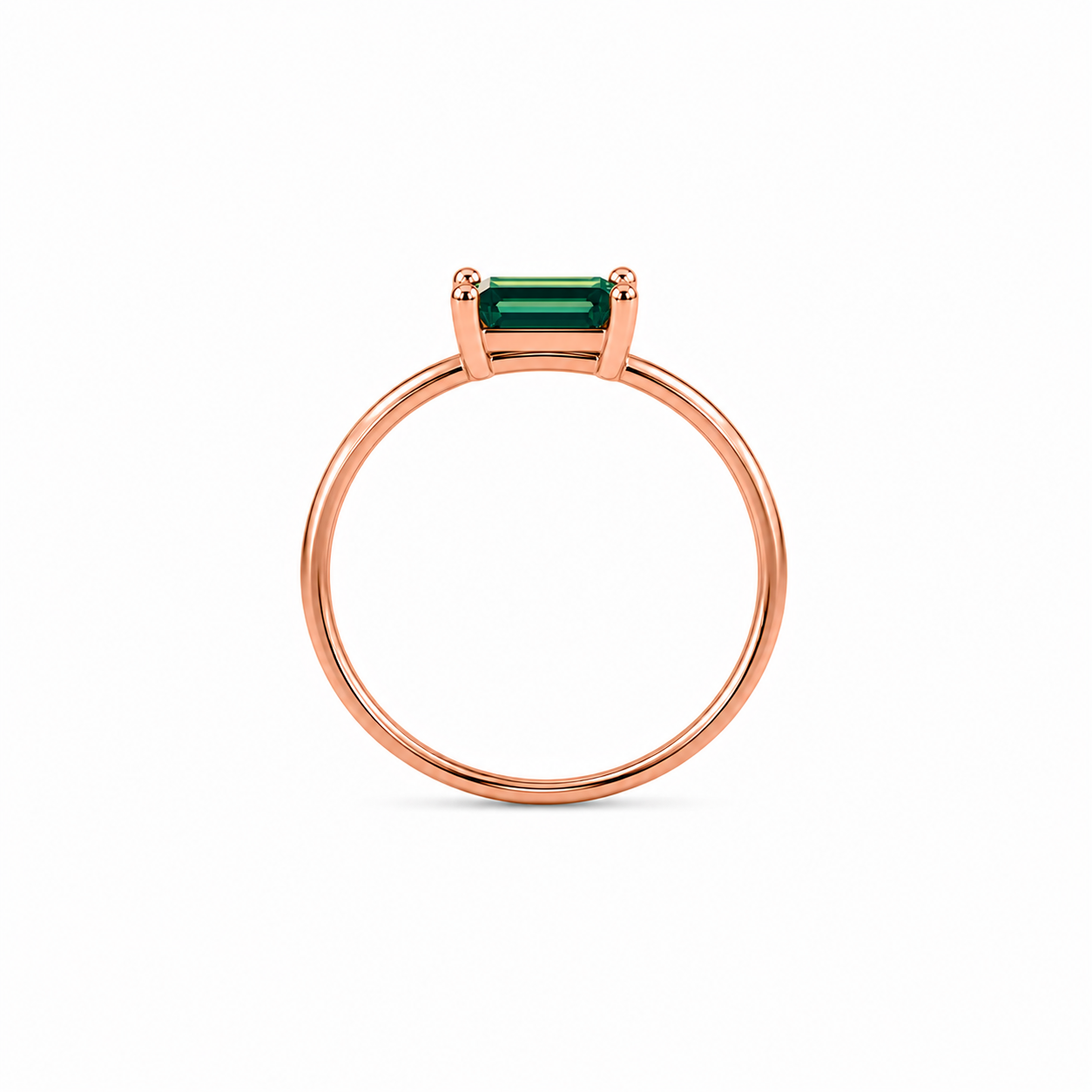 1 Carat Emerald Cut Green Moissanite Ring, Horizontal Green Moissanite Ring