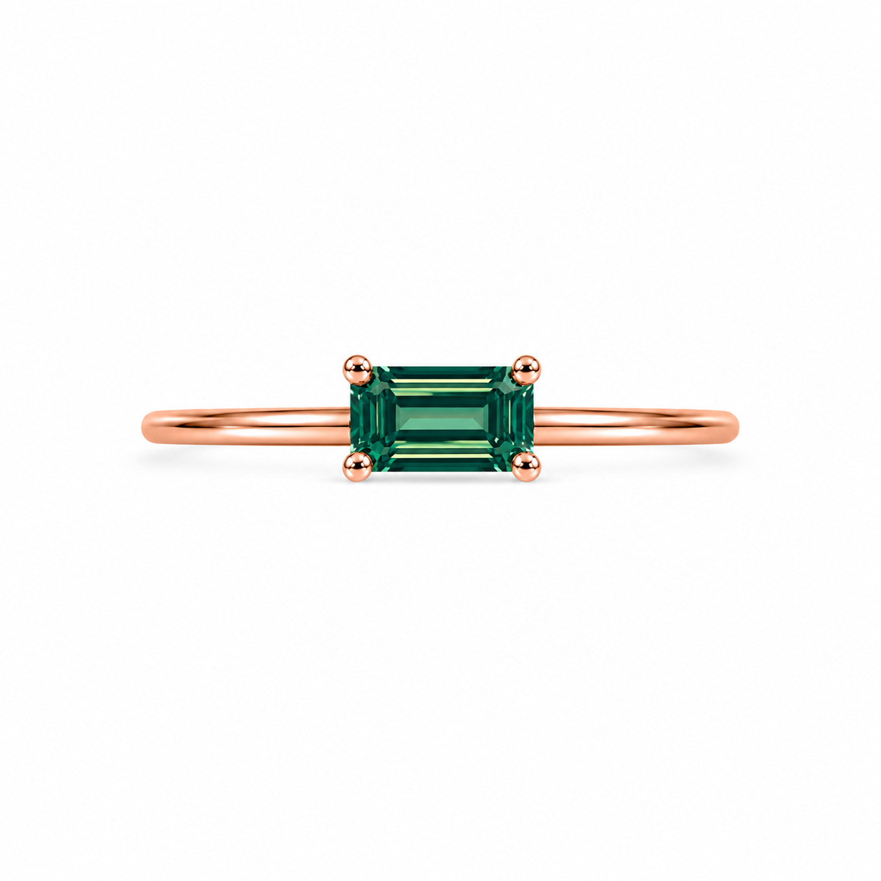 1 Carat Emerald Cut Green Moissanite Ring, Horizontal Green Moissanite Ring