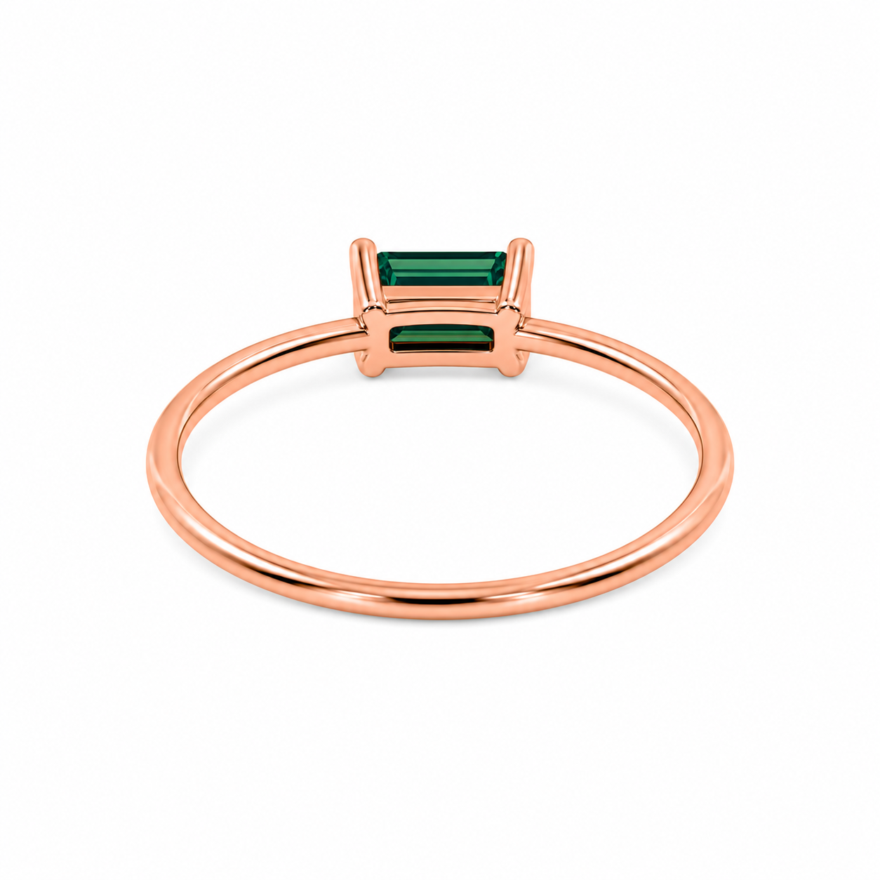 1 Carat Emerald Cut Green Moissanite Ring, Horizontal Green Moissanite Ring