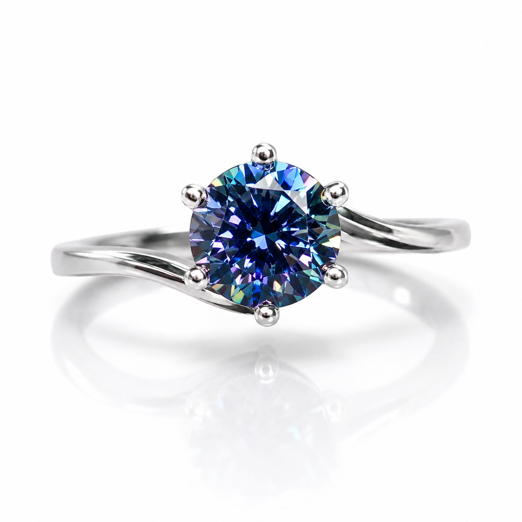 1 CT Royal Blue Moissanite Ring, Round Cut Royal Blue Moissanite Ring