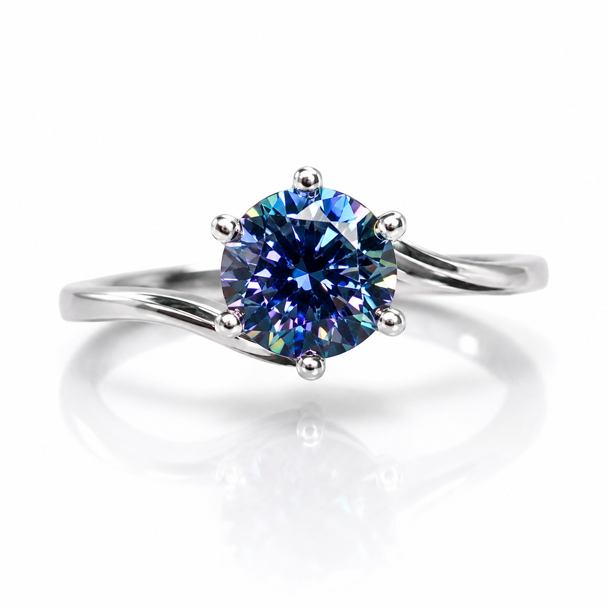 1 CT Royal Blue Moissanite Ring, Round Cut Royal Blue Moissanite Ring