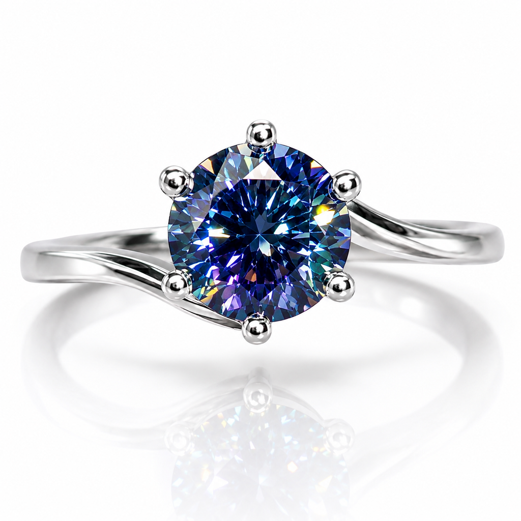 1 CT Royal Blue Moissanite Ring, Round Cut Royal Blue Moissanite Ring